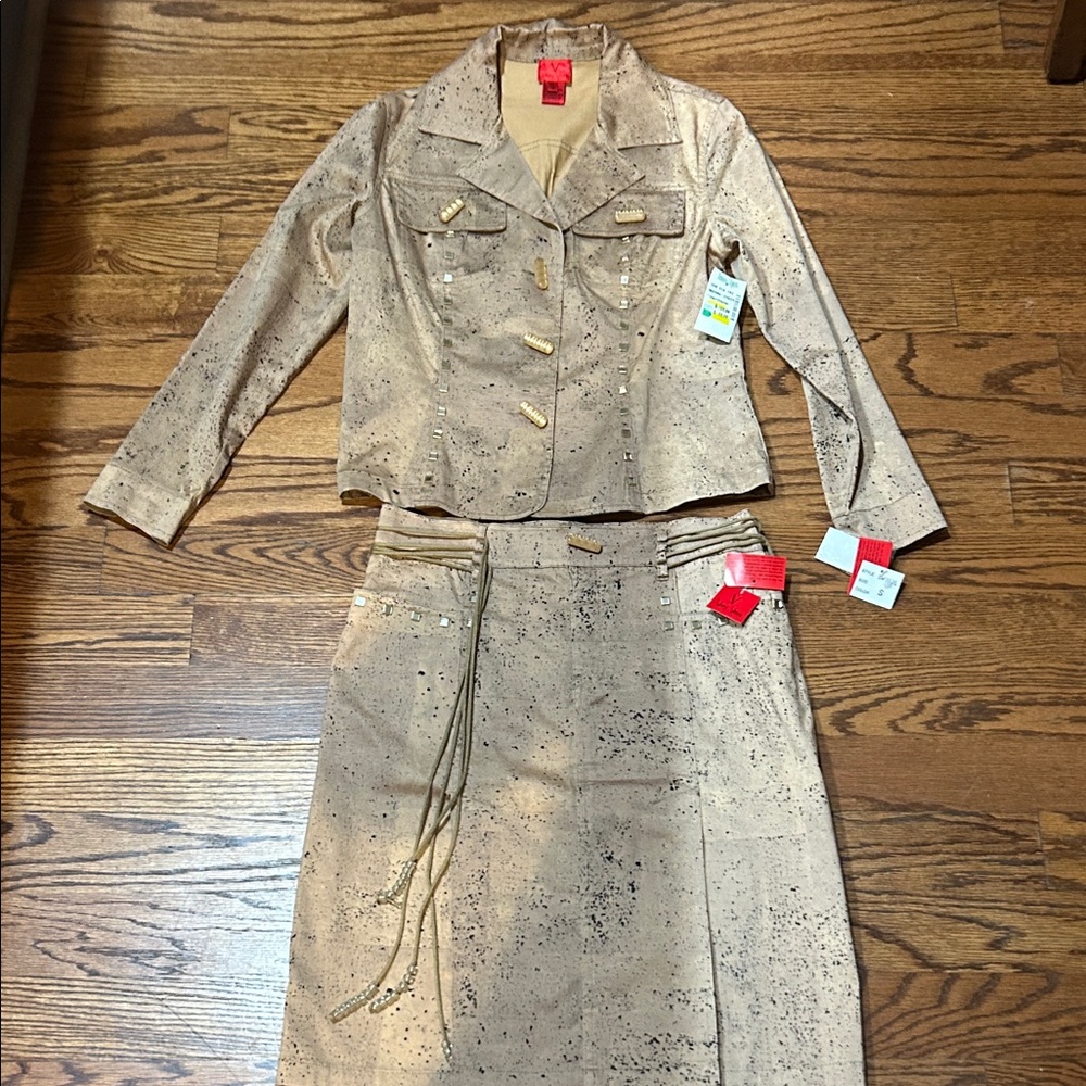 Chic Tan Skirt Set with Jacket